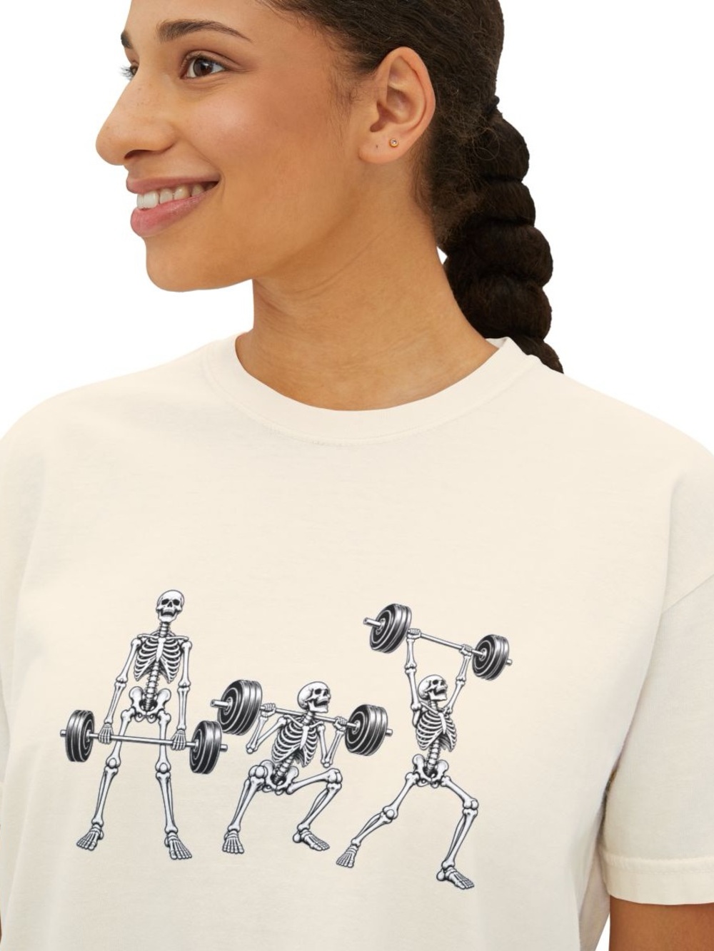 NEW! Women’s Skeleton Weightlifting Graphic Cream White